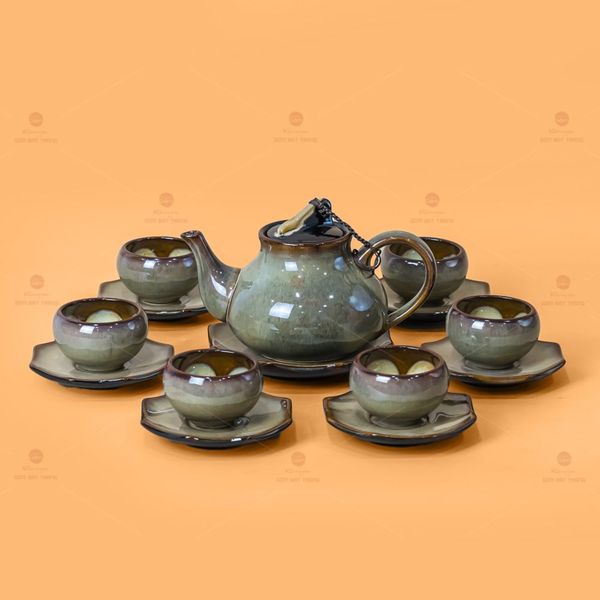 Bộ Ấm Trà Hồ Lô Gấm Men Hỏa Biến