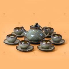 Bộ Ấm Trà Hồ Lô Gấm Men Hỏa Biến