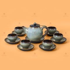 Bộ Ấm Trà Bầu Gấm Hoa Men Hỏa Biến
