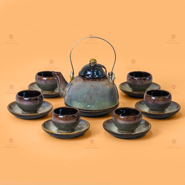 Bộ Ấm Trà Chuông Gấm Xoáy Men Hỏa Biến
