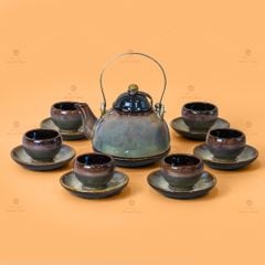 Bộ Ấm Trà Chuông Gấm Xoáy Men Hỏa Biến