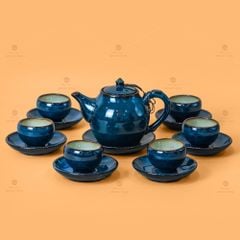 Bộ Ấm Trà Bầu Xanh Hoa Men Hỏa Biến
