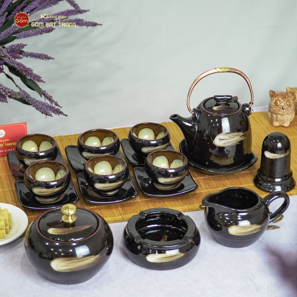 Bộ Ấm Trà Siêu Xước Hoa Men Hỏa Biến