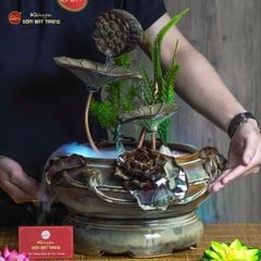 Bộ Thác Nước Phong Thủy Sen Gấm Đắp Nổi