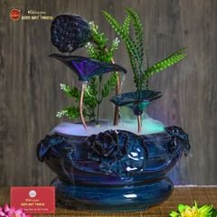 Bộ Thác Nước Phong Thủy Sen Xanh Đắp Nổi