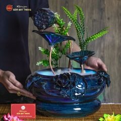 Bộ Thác Nước Phong Thủy Sen Xanh Đắp Nổi