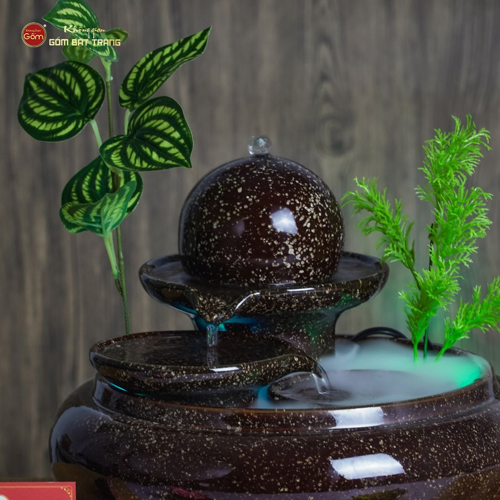 Bộ Thác Nước Phong Thủy Địa Cầu Nâu