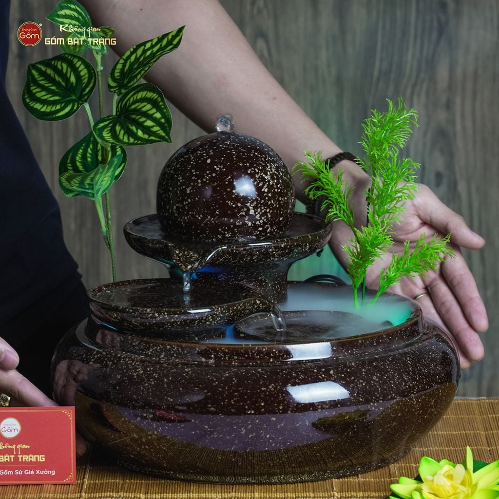Bộ Thác Nước Phong Thủy Địa Cầu Nâu