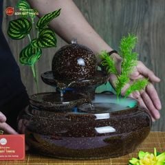 Bộ Thác Nước Phong Thủy Địa Cầu Nâu
