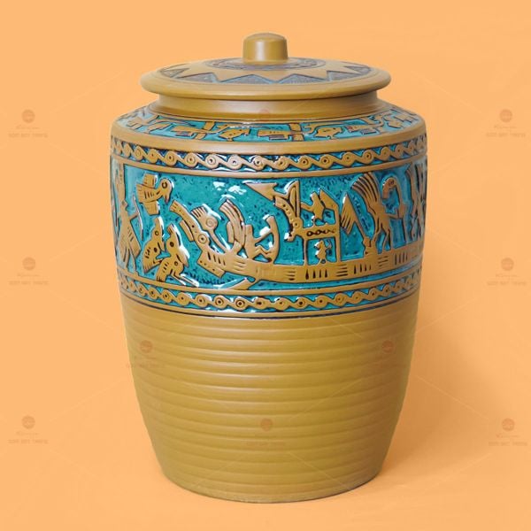 Hũ Gạo Trống Đồng Men Vàng