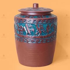 Hũ Gạo Trống Đồng Men Xanh