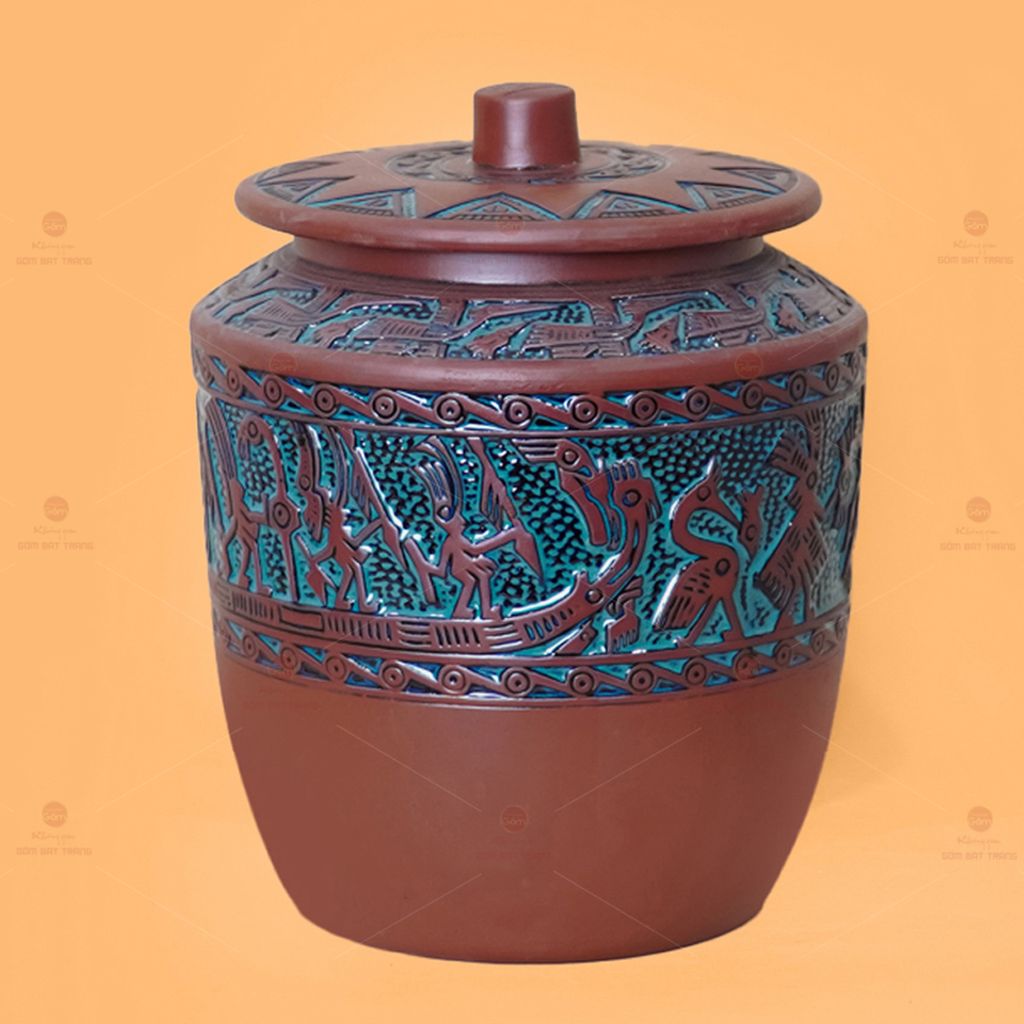 Hũ Gạo Trống Đồng Men Xanh