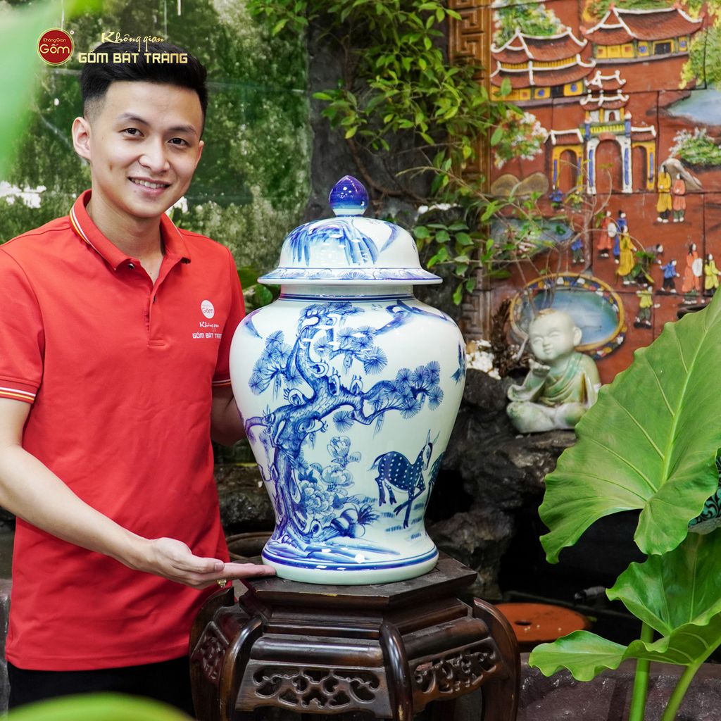 Bình Chóe Ngâm Rượu Men Lam Tùng Lộc