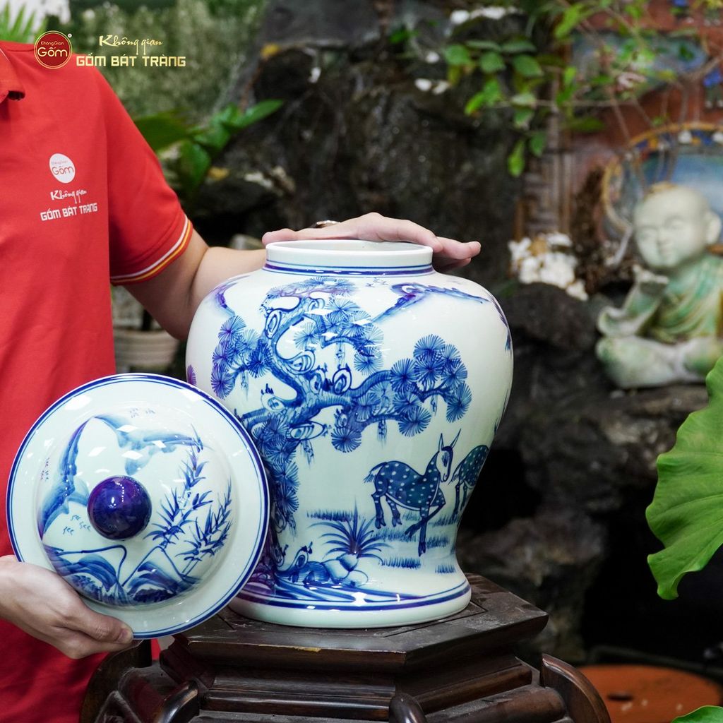 Bình Chóe Ngâm Rượu Men Lam Tùng Lộc
