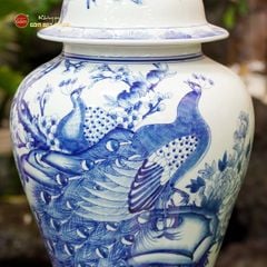 Bình Chóe Ngâm Rượu Men Lam Chim Công Đào