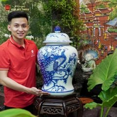 Bình Chóe Ngâm Rượu Men Lam Chim Công Đào