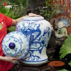 Bình Chóe Ngâm Rượu Men Lam Chim Công Đào