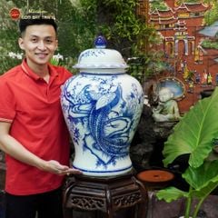 Bình Chóe Ngâm Rượu Men Lam Chim Trĩ Mẫu Đơn