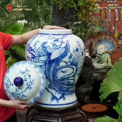 Bình Chóe Ngâm Rượu Men Lam Chim Trĩ Mẫu Đơn