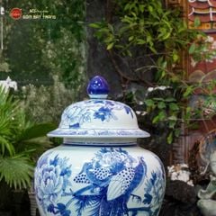 Bình Chóe Ngâm Rượu Men Lam Chim Trĩ Mẫu Đơn