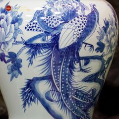 Bình Chóe Ngâm Rượu Men Lam Chim Trĩ Mẫu Đơn