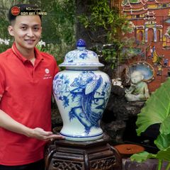 Bình Chóe Ngâm Rượu Men Lam Chim Trĩ Mẫu Đơn