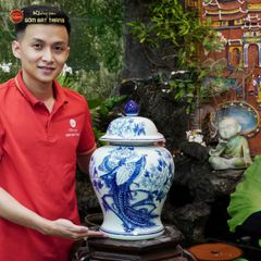 Bình Chóe Ngâm Rượu Men Lam Chim Trĩ Mẫu Đơn