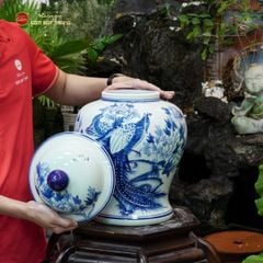 Bình Chóe Ngâm Rượu Men Lam Chim Trĩ Mẫu Đơn