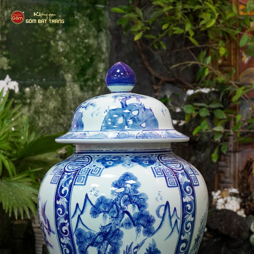 Bình Chóe Ngâm Rượu Men Lam Tứ Cảnh