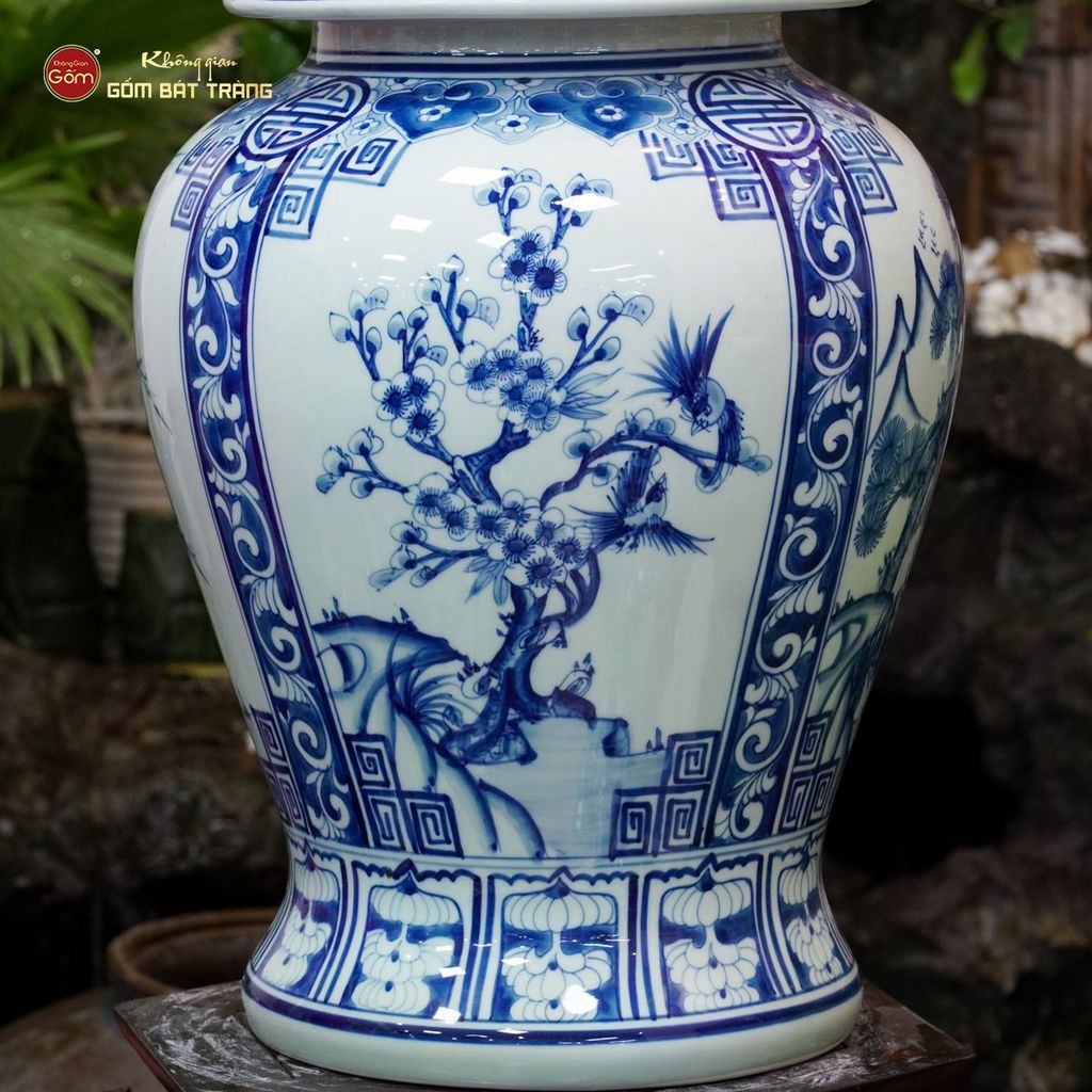 Bình Chóe Ngâm Rượu Men Lam Tứ Cảnh