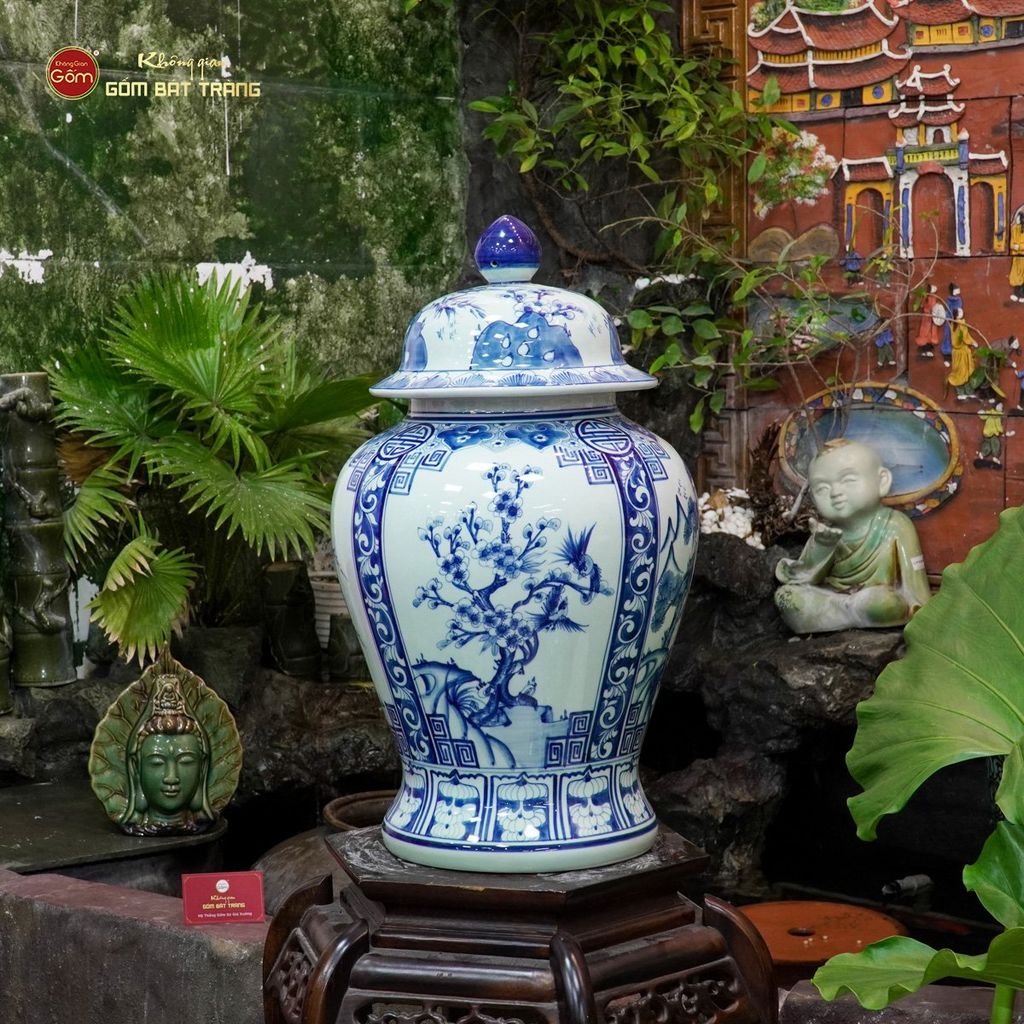 Bình Chóe Ngâm Rượu Men Lam Tứ Cảnh