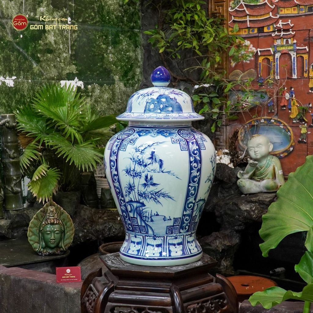 Bình Chóe Ngâm Rượu Men Lam Tứ Cảnh