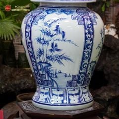 Bình Chóe Ngâm Rượu Men Lam Tứ Cảnh