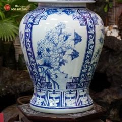 Bình Chóe Ngâm Rượu Men Lam Tứ Cảnh