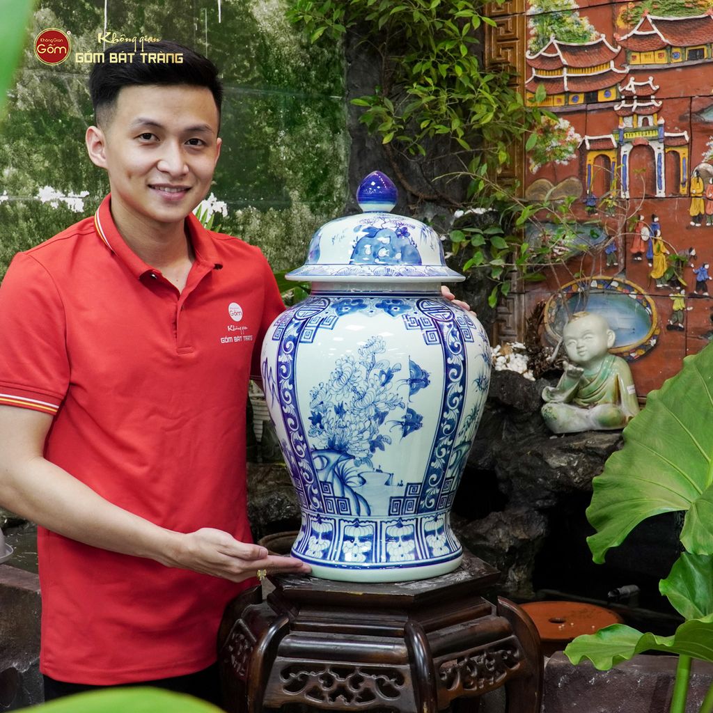 Bình Chóe Ngâm Rượu Men Lam Tứ Cảnh