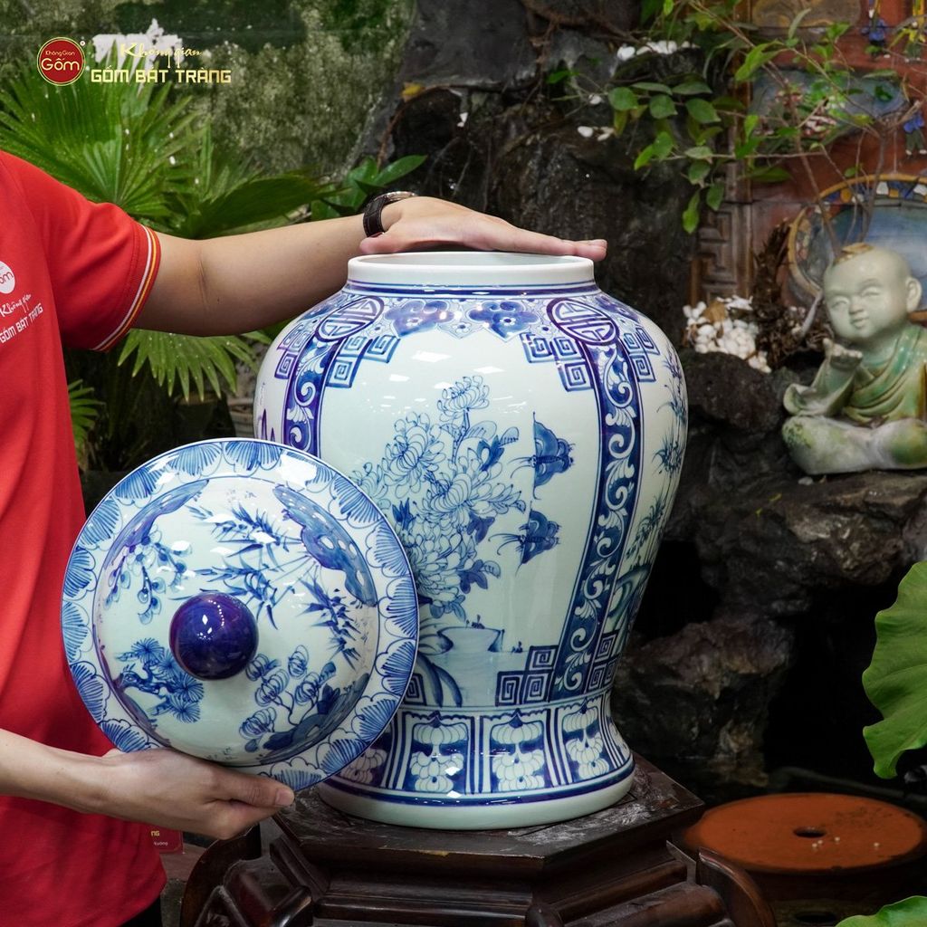 Bình Chóe Ngâm Rượu Men Lam Tứ Cảnh