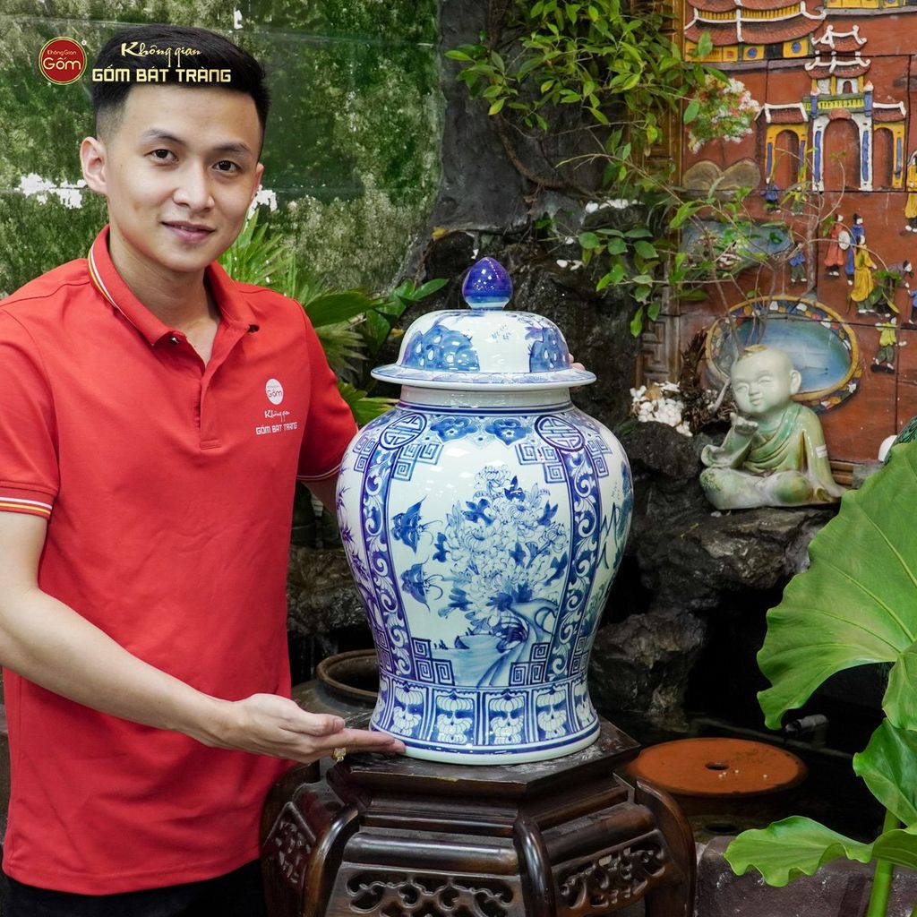Bình Chóe Ngâm Rượu Men Lam Tứ Cảnh