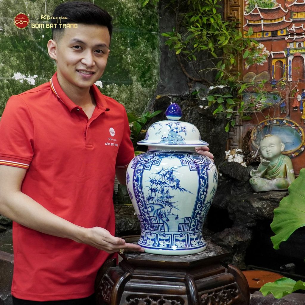 Bình Chóe Ngâm Rượu Men Lam Tứ Cảnh