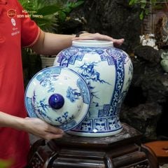 Bình Chóe Ngâm Rượu Men Lam Tứ Cảnh