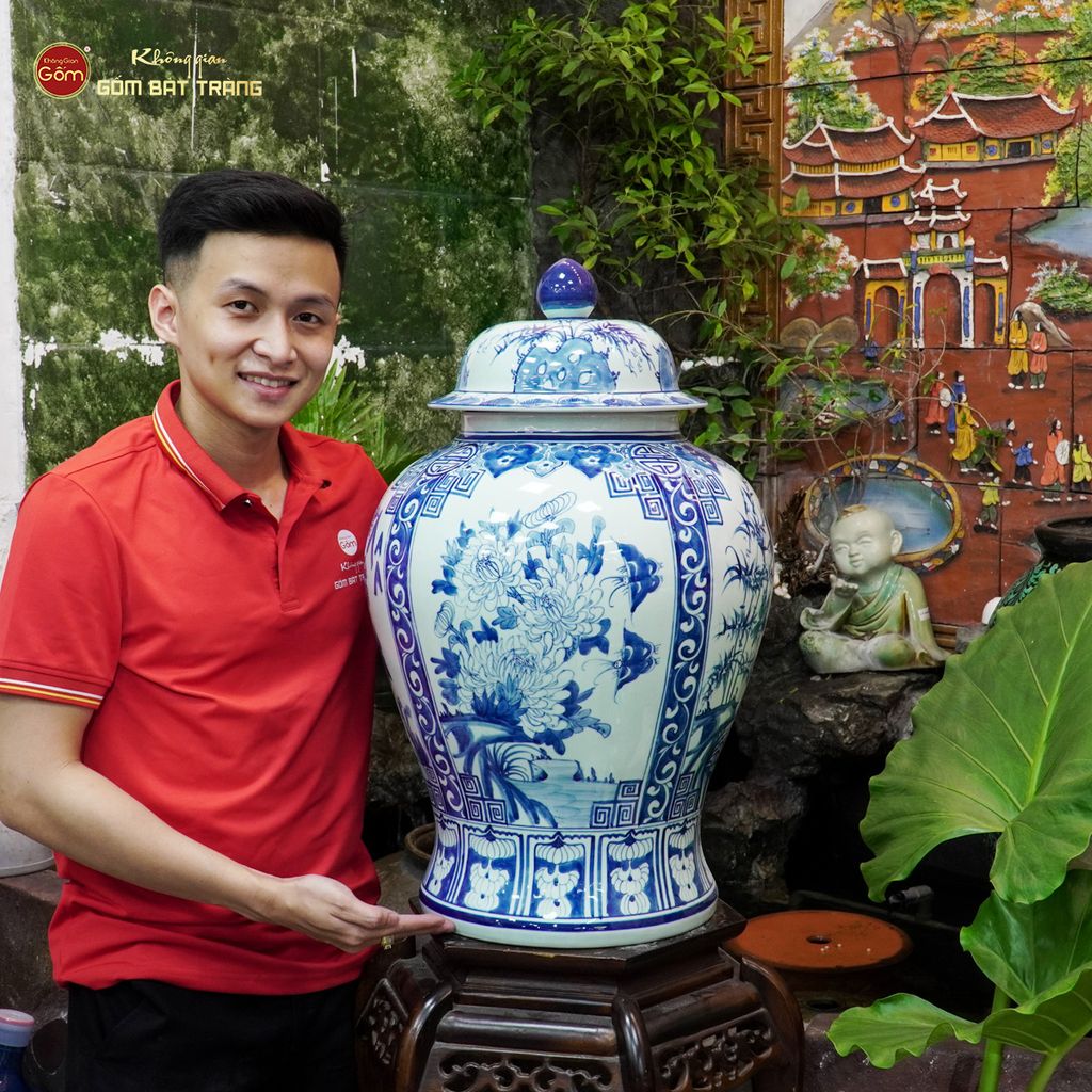 Bình Chóe Ngâm Rượu Men Lam Tứ Cảnh