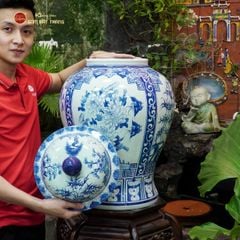 Bình Chóe Ngâm Rượu Men Lam Tứ Cảnh