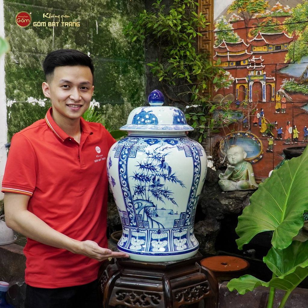 Bình Chóe Ngâm Rượu Men Lam Tứ Cảnh