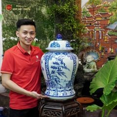 Bình Chóe Ngâm Rượu Men Lam Tứ Cảnh