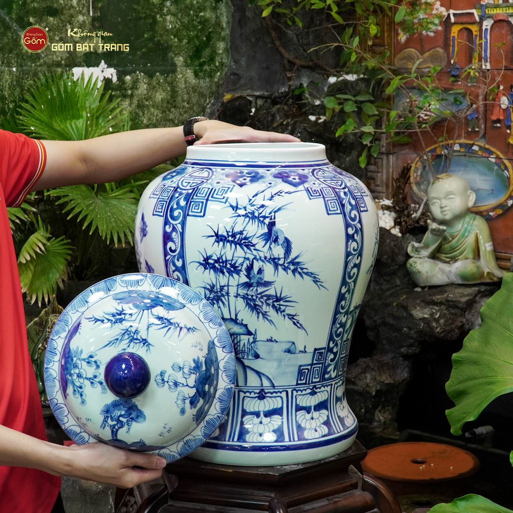 Bình Chóe Ngâm Rượu Men Lam Tứ Cảnh