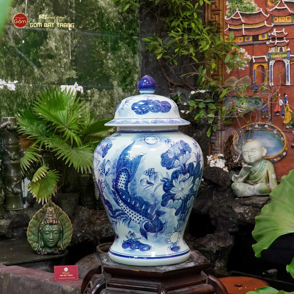 Bình Chóe Ngâm Rượu Men Lam Sen Cá