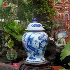 Bình Chóe Ngâm Rượu Men Lam Sen Cá