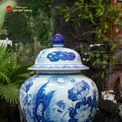 Bình Chóe Ngâm Rượu Men Lam Sen Cá