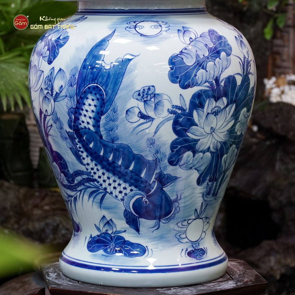 Bình Chóe Ngâm Rượu Men Lam Sen Cá