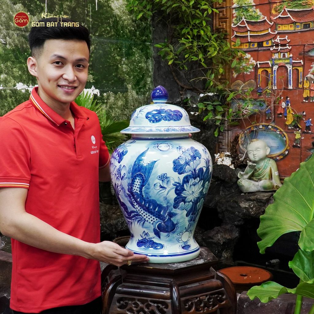 Bình Chóe Ngâm Rượu Men Lam Sen Cá