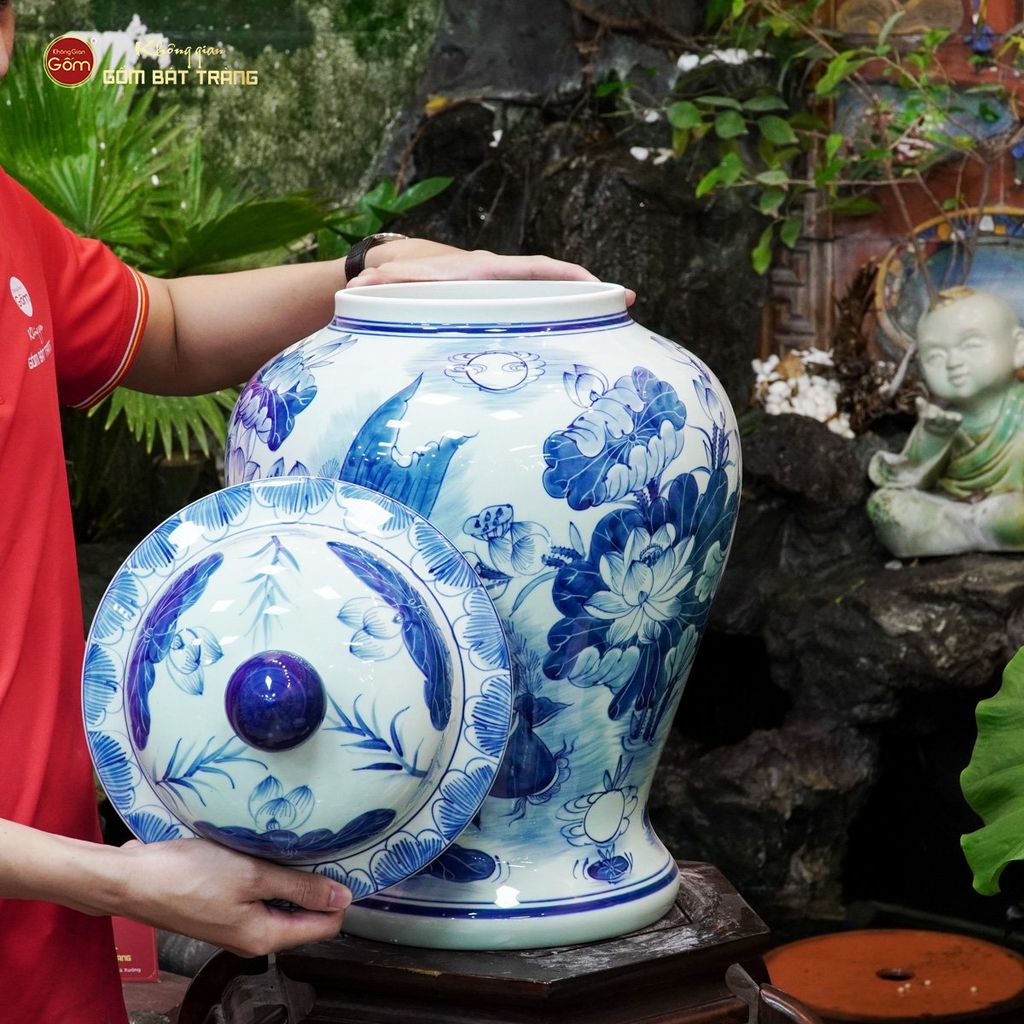 Bình Chóe Ngâm Rượu Men Lam Sen Cá